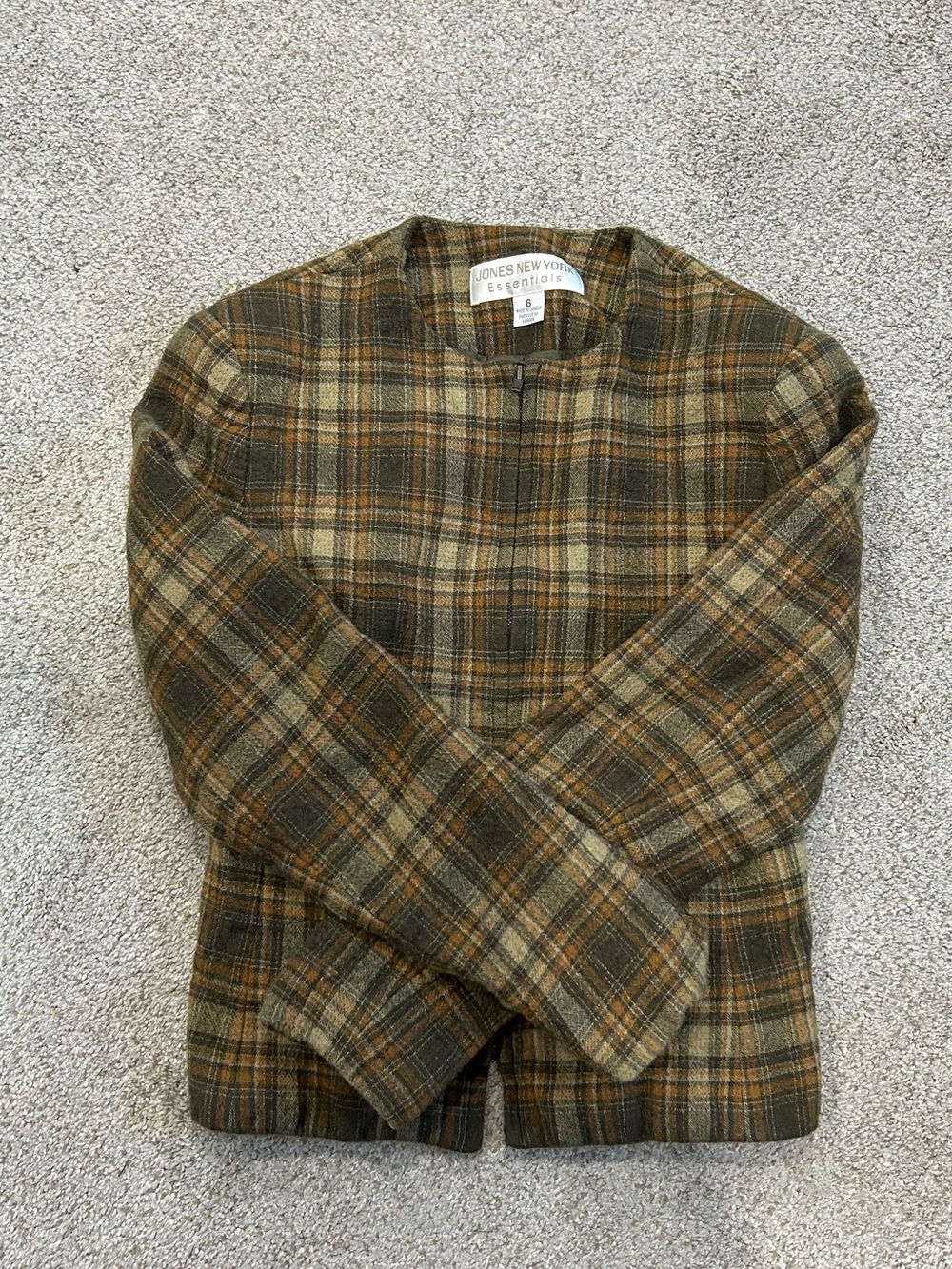 Jones New York Essentials Vintage Wool Plaid Jacket Brown | Size 6